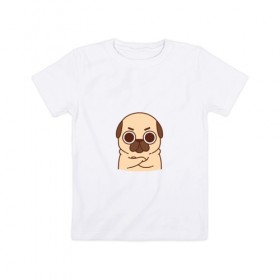 Детская футболка хлопок с принтом Puglie Pug Сердитый в Новосибирске, 100% хлопок | круглый вырез горловины, полуприлегающий силуэт, длина до линии бедер | 