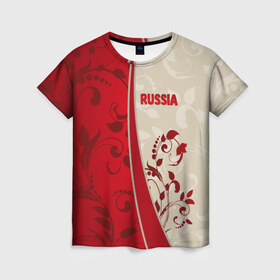 Женская футболка 3D с принтом Russia в Новосибирске, 100% полиэфир ( синтетическое хлопкоподобное полотно) | прямой крой, круглый вырез горловины, длина до линии бедер | rus | russia | team | мира | российская | россия | рф | сборная | федерация | футбол | чемпионат