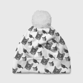Шапка 3D c помпоном с принтом Кошка Соня в Новосибирске, 100% полиэстер | универсальный размер, печать по всей поверхности изделия | котик | кошечка | кошка | мяу