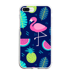 Чехол для iPhone 7Plus/8 Plus матовый с принтом Фламинго в Новосибирске, Силикон | Область печати: задняя сторона чехла, без боковых панелей | flamingo | ананас | арбуз | летние | летняя | лето | листья | текстура | фламинго | фрукты