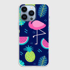 Чехол для iPhone 13 Pro с принтом Фламинго в Новосибирске,  |  | Тематика изображения на принте: flamingo | ананас | арбуз | летние | летняя | лето | листья | текстура | фламинго | фрукты