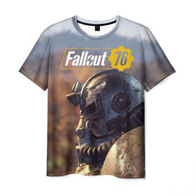 Мужская футболка 3D с принтом Fallout 76 в Новосибирске, 100% полиэфир | прямой крой, круглый вырез горловины, длина до линии бедер | fallout | fallout 76 | future | rpg | valt tec | war | wasteland | будущее | война | костюм | постапокалипсис | рпг | фалаут | фолаут | фоллаут | фолыч | ядерная пустошь