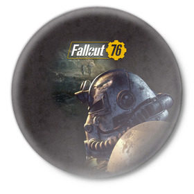 Значок с принтом Fallout 76 в Новосибирске,  металл | круглая форма, металлическая застежка в виде булавки | fallout | fallout 76 | future | rpg | valt tec | war | wasteland | будущее | война | костюм | постапокалипсис | рпг | фалаут | фолаут | фоллаут | фолыч | ядерная пустошь