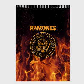 Скетчбук с принтом Ramones в Новосибирске, 100% бумага
 | 48 листов, плотность листов — 100 г/м2, плотность картонной обложки — 250 г/м2. Листы скреплены сверху удобной пружинной спиралью | Тематика изображения на принте: ramones | джонни | джоуи | ди ди томми | рамон | рамонес | рамоун | рамоунз | рамоунс | рок группа