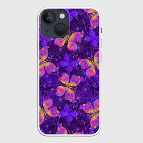 Чехол для iPhone 13 mini с принтом Розовые бабочки в Новосибирске,  |  | butterflies | бабочки | паттерн | розовый | фиолетовый