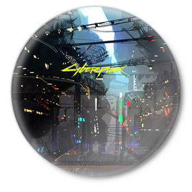 Значок с принтом Cyber Punk 2077 в Новосибирске,  металл | круглая форма, металлическая застежка в виде булавки | cd projekt red | cyberpunk | cyberpunk 2077 | e3 | ps4 | rpg | v | xbox | будущее | киберпанк | киберпанк 2077 | от создателей ведьмака | рпг