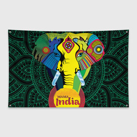 Флаг-баннер с принтом Мама Индия в Новосибирске, 100% полиэстер | размер 67 х 109 см, плотность ткани — 95 г/м2; по краям флага есть четыре люверса для крепления | ганеша | гималаи | индия | йога | кислота | практика | психоделика | слон | ярко