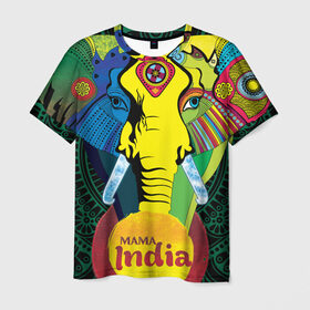 Мужская футболка 3D с принтом Мама Индия в Новосибирске, 100% полиэфир | прямой крой, круглый вырез горловины, длина до линии бедер | Тематика изображения на принте: ганеша | гималаи | индия | йога | кислота | практика | психоделика | слон | ярко