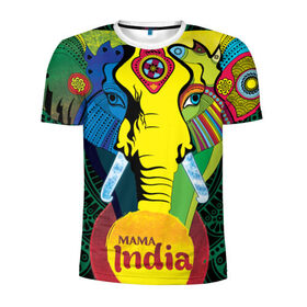 Мужская футболка 3D спортивная с принтом Мама Индия в Новосибирске, 100% полиэстер с улучшенными характеристиками | приталенный силуэт, круглая горловина, широкие плечи, сужается к линии бедра | ганеша | гималаи | индия | йога | кислота | практика | психоделика | слон | ярко