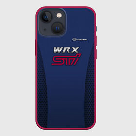 Чехол для iPhone 13 mini с принтом SUBARU WRX STI в Новосибирске,  |  | impreza | sport car | sti | subaru | wrx | авто | логотип | синяя | субарик | субару