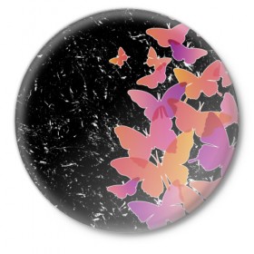 Значок с принтом Бабочки — это цветы в Новосибирске,  металл | круглая форма, металлическая застежка в виде булавки | разноцветные | яркие