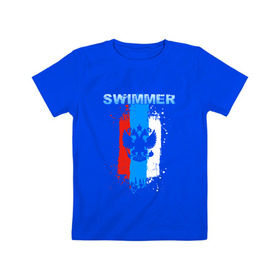 Детская футболка хлопок с принтом Swimmer в Новосибирске, 100% хлопок | круглый вырез горловины, полуприлегающий силуэт, длина до линии бедер | Тематика изображения на принте: пловец | пловчиха