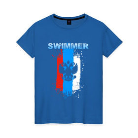 Женская футболка хлопок с принтом Swimmer в Новосибирске, 100% хлопок | прямой крой, круглый вырез горловины, длина до линии бедер, слегка спущенное плечо | пловец | пловчиха