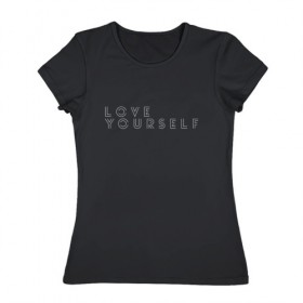 Женская футболка хлопок с принтом LOVR YOUSELF в Новосибирске, 100% хлопок | прямой крой, круглый вырез горловины, длина до линии бедер, слегка спущенное плечо | bangtan boys | bts | бантаны | бтс