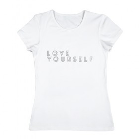 Женская футболка хлопок с принтом LOVE YOURSELF_2 в Новосибирске, 100% хлопок | прямой крой, круглый вырез горловины, длина до линии бедер, слегка спущенное плечо | bangtan boys | bts | бантаны | бтс