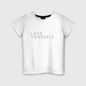 Детская футболка хлопок с принтом LOVE YOURSELF_2 в Новосибирске, 100% хлопок | круглый вырез горловины, полуприлегающий силуэт, длина до линии бедер | Тематика изображения на принте: bangtan boys | bts | бантаны | бтс