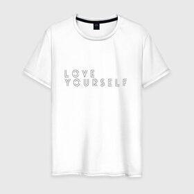 Мужская футболка хлопок с принтом LOVE YOURSELF_2 в Новосибирске, 100% хлопок | прямой крой, круглый вырез горловины, длина до линии бедер, слегка спущенное плечо. | Тематика изображения на принте: bangtan boys | bts | бантаны | бтс