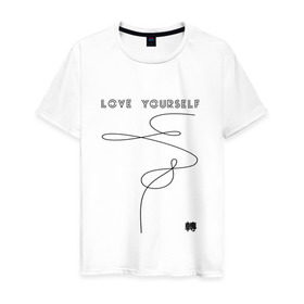Мужская футболка хлопок с принтом LOVE YOURSELF _ в Новосибирске, 100% хлопок | прямой крой, круглый вырез горловины, длина до линии бедер, слегка спущенное плечо. | bangtan boys | bts | бантаны | бтс