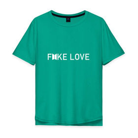 Мужская футболка хлопок Oversize с принтом FAKE LOVE_ в Новосибирске, 100% хлопок | свободный крой, круглый ворот, “спинка” длиннее передней части | bangtan boys | bts | бантаны | бтс