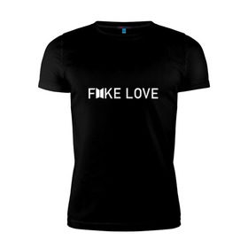 Мужская футболка премиум с принтом FAKE LOVE_ в Новосибирске, 92% хлопок, 8% лайкра | приталенный силуэт, круглый вырез ворота, длина до линии бедра, короткий рукав | bangtan boys | bts | бантаны | бтс