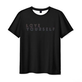 Мужская футболка 3D с принтом LOVE YOURSELF_5 в Новосибирске, 100% полиэфир | прямой крой, круглый вырез горловины, длина до линии бедер | bangtan boys | bts | бантаны | бтс