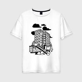 Женская футболка хлопок Oversize с принтом Панельный дом в Новосибирске, 100% хлопок | свободный крой, круглый ворот, спущенный рукав, длина до линии бедер
 | old school | taknado | urban | арт | граффити | илюстратор | сибирь | стрит арт | тату