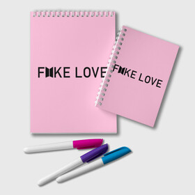 Блокнот с принтом FAKE LOVE_pink в Новосибирске, 100% бумага | 48 листов, плотность листов — 60 г/м2, плотность картонной обложки — 250 г/м2. Листы скреплены удобной пружинной спиралью. Цвет линий — светло-серый
 | bangtan boys | bts | бантаны | бтс