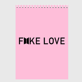 Скетчбук с принтом FAKE LOVE_pink в Новосибирске, 100% бумага
 | 48 листов, плотность листов — 100 г/м2, плотность картонной обложки — 250 г/м2. Листы скреплены сверху удобной пружинной спиралью | bangtan boys | bts | бантаны | бтс