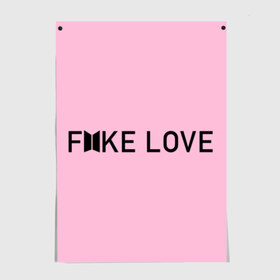 Постер с принтом FAKE LOVE_pink в Новосибирске, 100% бумага
 | бумага, плотность 150 мг. Матовая, но за счет высокого коэффициента гладкости имеет небольшой блеск и дает на свету блики, но в отличии от глянцевой бумаги не покрыта лаком | bangtan boys | bts | бантаны | бтс