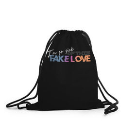 Рюкзак-мешок 3D с принтом FAKE LOVE в Новосибирске, 100% полиэстер | плотность ткани — 200 г/м2, размер — 35 х 45 см; лямки — толстые шнурки, застежка на шнуровке, без карманов и подкладки | Тематика изображения на принте: bangtan boys | bts | бантаны | бтс