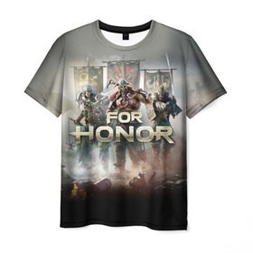 Мужская футболка 3D с принтом For Honor в Новосибирске, 100% полиэфир | прямой крой, круглый вырез горловины, длина до линии бедер | and | hack | slash | викинг | за честь | игра | оружие | рыцарь | самурай | стратегия | файтинг