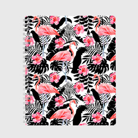 Тетрадь с принтом Pattern Flamingo в Новосибирске, 100% бумага | 48 листов, плотность листов — 60 г/м2, плотность картонной обложки — 250 г/м2. Листы скреплены сбоку удобной пружинной спиралью. Уголки страниц и обложки скругленные. Цвет линий — светло-серый
 | 