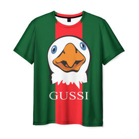 Мужская футболка 3D с принтом GUSSI в Новосибирске, 100% полиэфир | прямой крой, круглый вырез горловины, длина до линии бедер | gucci | gussi ga ga ga | gussi gang | бренд | гусь | птица