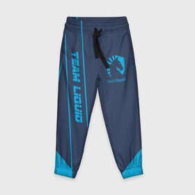 Детские брюки 3D с принтом TEAM LIQUID E-SPORT в Новосибирске, 100% полиэстер | манжеты по низу, эластичный пояс регулируется шнурком, по бокам два кармана без застежек, внутренняя часть кармана из мелкой сетки | 2019 | blue | cybersport | esport | liquid | logo | pro league | team | team liquid | киберспорт | логотип | тим ликвид | фирменные цвета