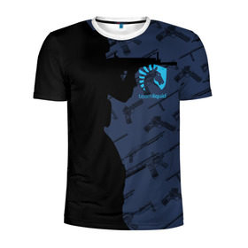 Мужская футболка 3D спортивная с принтом TEAM LIQUID E-SPORT CS GO в Новосибирске, 100% полиэстер с улучшенными характеристиками | приталенный силуэт, круглая горловина, широкие плечи, сужается к линии бедра | Тематика изображения на принте: 2019 | blue | cs go | cybersport | esport | liquid | logo | pro league | team | team liquid | киберспорт | логотип | тим ликвид | фирменные цвета