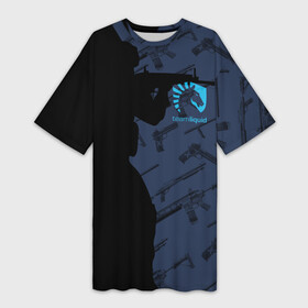 Платье-футболка 3D с принтом TEAM LIQUID E SPORT CS GO в Новосибирске,  |  | 2019 | blue | cs go | cybersport | esport | liquid | logo | pro league | team | team liquid | киберспорт | логотип | тим ликвид | фирменные цвета