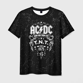 Мужская футболка 3D с принтом AC/DC run for your life в Новосибирске, 100% полиэфир | прямой крой, круглый вырез горловины, длина до линии бедер | ac dc | acdc | acdc ас дс | австралийская | ангус янг | асдс | блюз | группа | крис слэйд | метал | молния | музыка | музыканты | певцы | рок | рок н ролл | стиви янг | хард | хардрок | эксл роуз