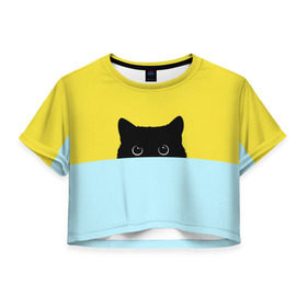 Женская футболка 3D укороченная с принтом Кот спрятался в Новосибирске, 100% полиэстер | круглая горловина, длина футболки до линии талии, рукава с отворотами | 3d | cat | иллюстрация | кот | кот спрятался | кошка | минимализм | рисунок | цифровое искусство