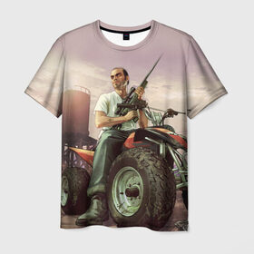 Мужская футболка 3D с принтом Grand Theft Auto в Новосибирске, 100% полиэфир | прямой крой, круглый вырез горловины, длина до линии бедер | action | adventure | герой | гта | лос анджелес | лос сантос | мир | открытый | полет | сан андреас | сила | стрельба