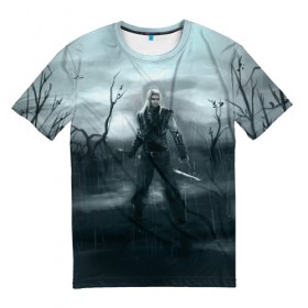 Мужская футболка 3D с принтом The Witcher 3: Wild Hunt в Новосибирске, 100% полиэфир | прямой крой, круглый вырез горловины, длина до линии бедер | action | witcher | арбалет | бомбы | геральт | герой | игра | сфера | телепортация | фэнтези | цири