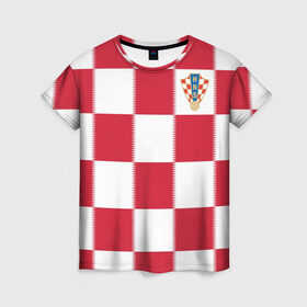 Женская футболка 3D с принтом Форма Хорватии в Новосибирске, 100% полиэфир ( синтетическое хлопкоподобное полотно) | прямой крой, круглый вырез горловины, длина до линии бедер | football | sport | команды чм | сборная хорватии | сборные по футболу | сборные чм | футбол | хорватия | чемпионат мира