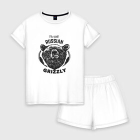 Женская пижама с шортиками хлопок с принтом Русский Медведь в Новосибирске, 100% хлопок | футболка прямого кроя, шорты свободные с широкой мягкой резинкой | bear | grizzly | гризли