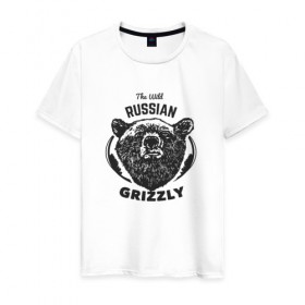 Мужская футболка хлопок с принтом Русский Медведь в Новосибирске, 100% хлопок | прямой крой, круглый вырез горловины, длина до линии бедер, слегка спущенное плечо. | Тематика изображения на принте: bear | grizzly | гризли