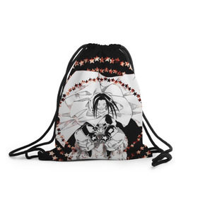 Рюкзак-мешок 3D с принтом Хао Асакура в Новосибирске, 100% полиэстер | плотность ткани — 200 г/м2, размер — 35 х 45 см; лямки — толстые шнурки, застежка на шнуровке, без карманов и подкладки | shaman king | зик | король шаманов | манга | шаман кинг