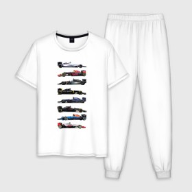 Мужская пижама хлопок с принтом Формула 1 в Новосибирске, 100% хлопок | брюки и футболка прямого кроя, без карманов, на брюках мягкая резинка на поясе и по низу штанин
 | f1 | formula 1 | формула 1