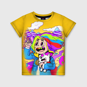 Детская футболка 3D с принтом 69 rainbow в Новосибирске, 100% гипоаллергенный полиэфир | прямой крой, круглый вырез горловины, длина до линии бедер, чуть спущенное плечо, ткань немного тянется | Тематика изображения на принте: 6ix9ine | sixnine