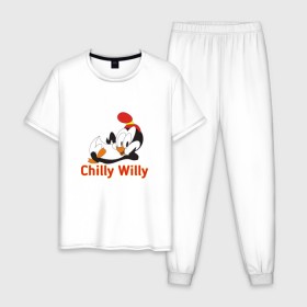 Мужская пижама хлопок с принтом Chilly Willy в Новосибирске, 100% хлопок | брюки и футболка прямого кроя, без карманов, на брюках мягкая резинка на поясе и по низу штанин
 | chilly | chilly willy | арт | животные | милые | мультфильмы | пингвины | чилли вилли