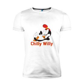 Мужская футболка премиум с принтом Chilly Willy в Новосибирске, 92% хлопок, 8% лайкра | приталенный силуэт, круглый вырез ворота, длина до линии бедра, короткий рукав | Тематика изображения на принте: chilly | chilly willy | арт | животные | милые | мультфильмы | пингвины | чилли вилли