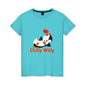 Женская футболка хлопок с принтом Chilly Willy в Новосибирске, 100% хлопок | прямой крой, круглый вырез горловины, длина до линии бедер, слегка спущенное плечо | Тематика изображения на принте: chilly | chilly willy | арт | животные | милые | мультфильмы | пингвины | чилли вилли
