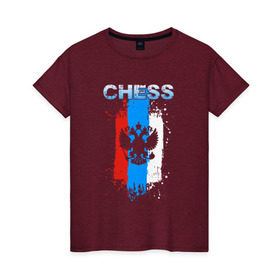 Женская футболка хлопок с принтом Chess в Новосибирске, 100% хлопок | прямой крой, круглый вырез горловины, длина до линии бедер, слегка спущенное плечо | check | chess | game | sport | strategy | доска | игра | линии | мат | надпись | пат | полосы | сборная | символ | состязание | спорт | спортсмен | стратегия | флаг | шах | шахматист | шахматы